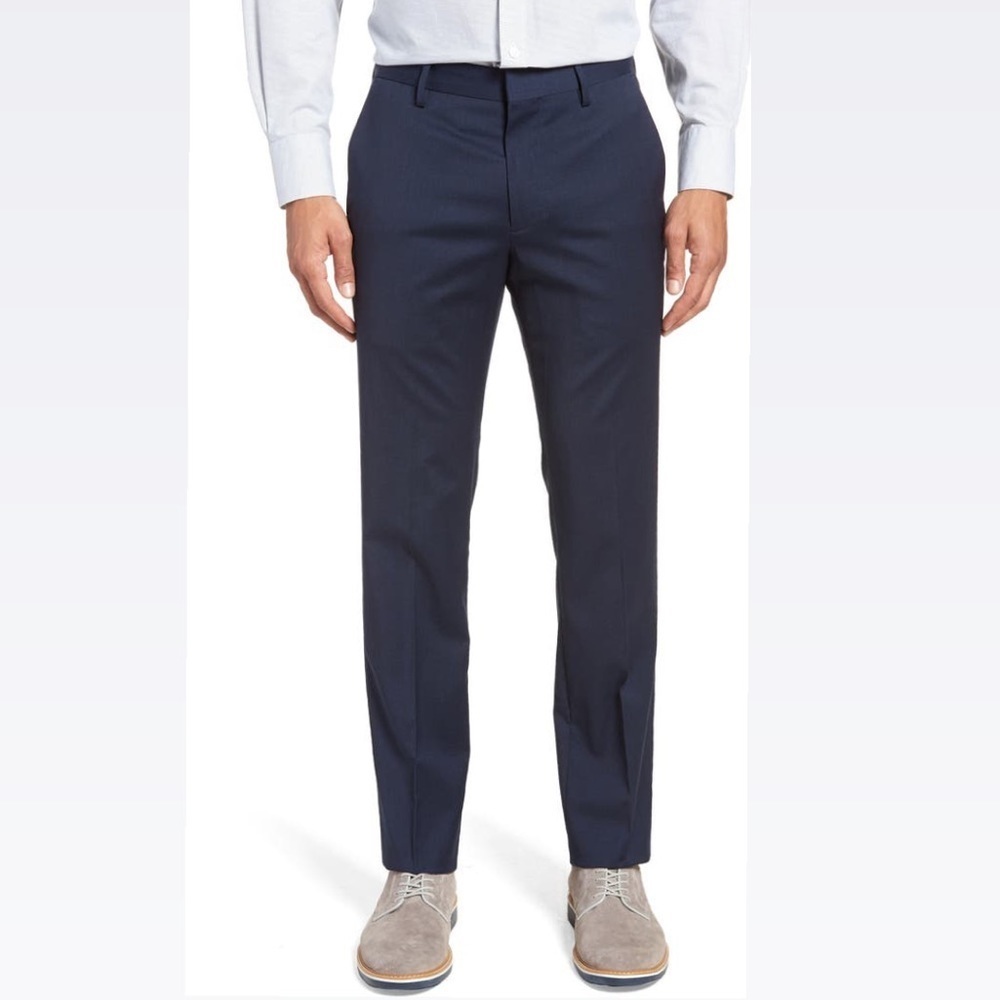 The Blk Tux Jetsetter Slim Fit Flat Front Stretch Wool Dress Pants Navy Size 30